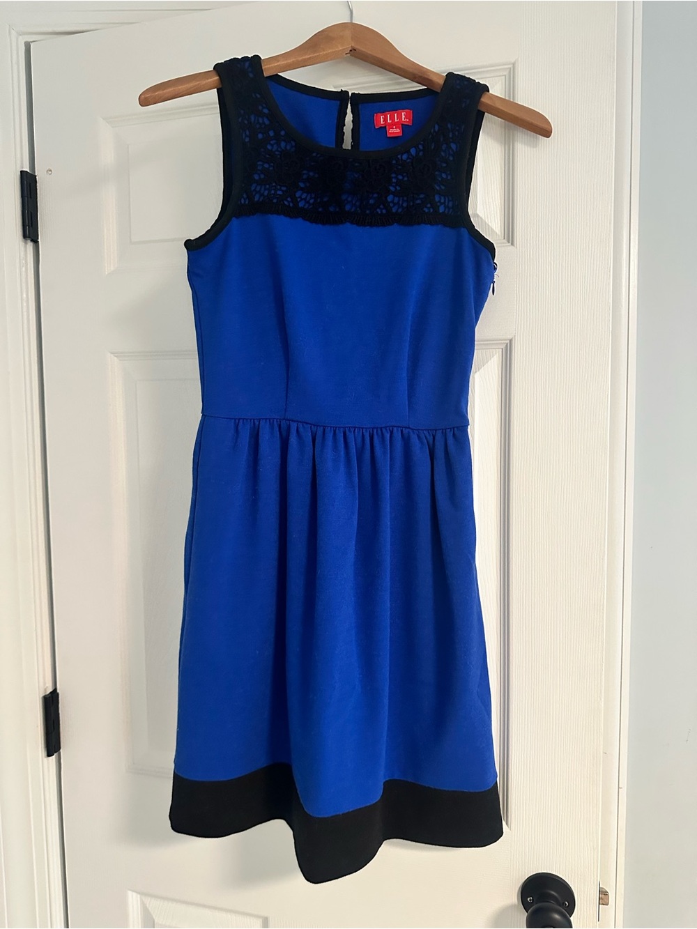Elle Cobalt Blue Dress with Black Lace, size 2